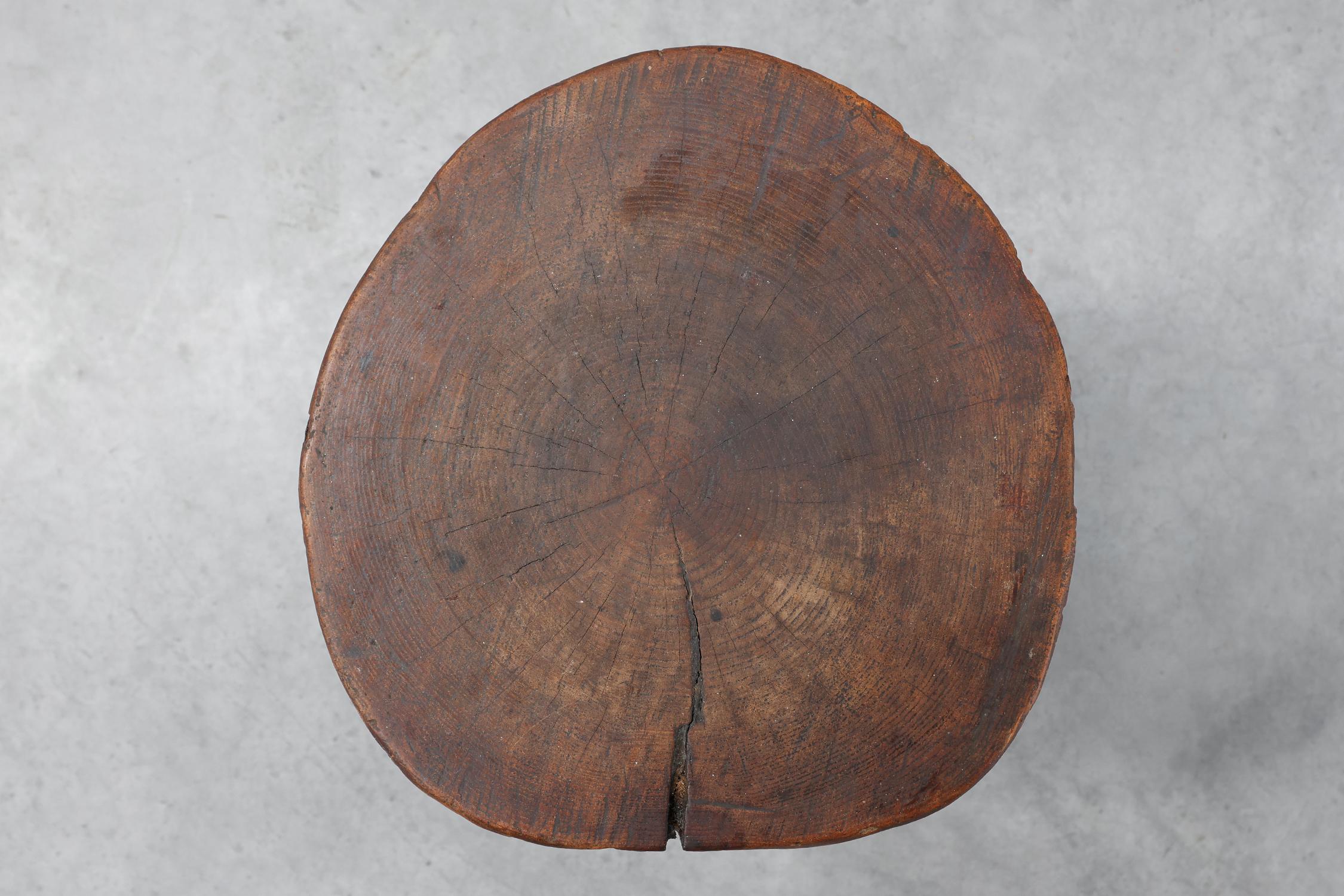 Rustic Oak Tripod Stool with Chunky Round Wooden Seat, France, circa 1920thumbnail